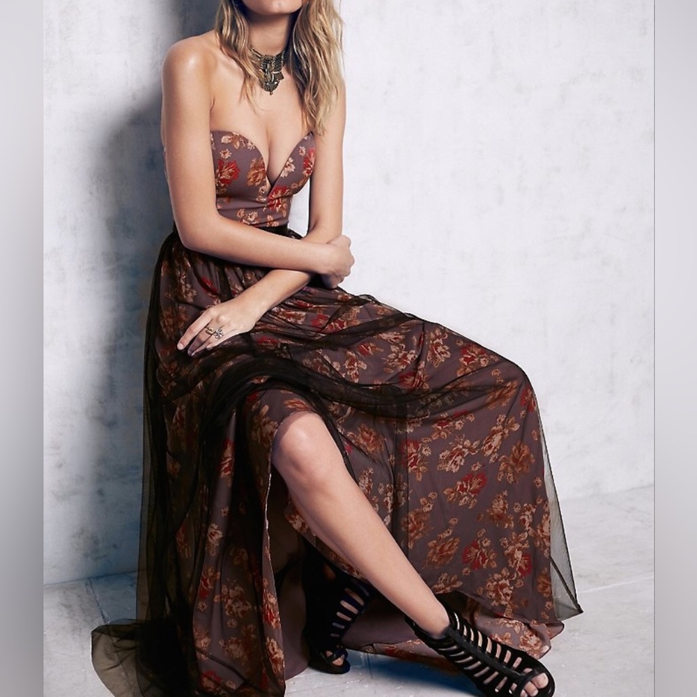 Free People Floral Maxi Dress - Brown and Black